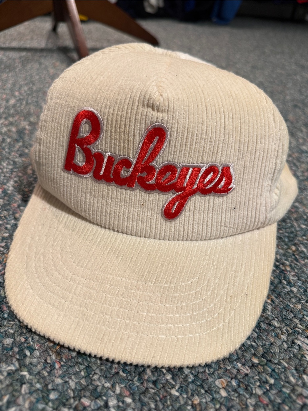 Buckeyes Corduroy Cap in Beige with Red Script - Vintage